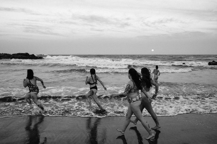 Group of women going for an ocean swim